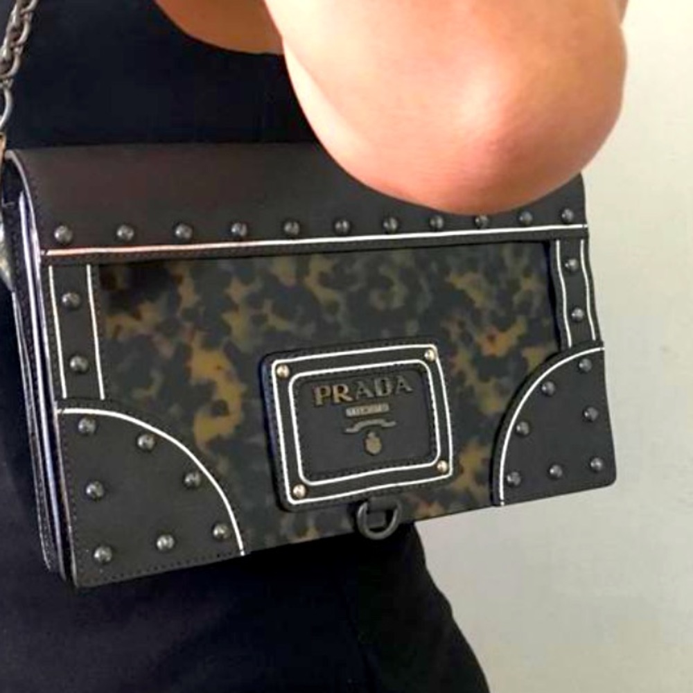 Prada Saffiano leather Tortoise Shell Flap Handbag